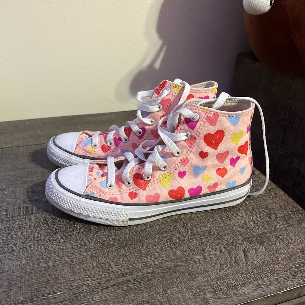 Converse High Top Pink with Multi Color Hearts